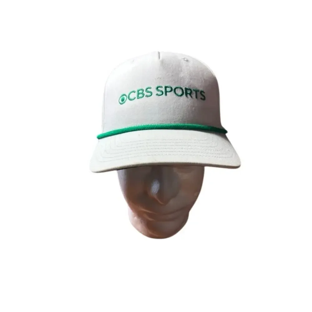 Vintage CBS Sports Snapback Hat White Green Rope Brim Cap TV Network Clean